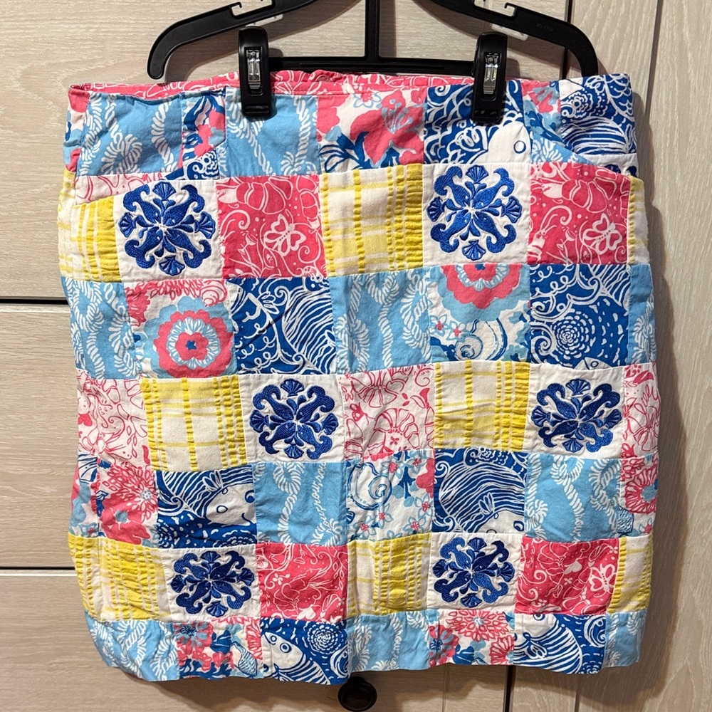 Lilly Pulitzer Blue, Pink & Yellow Patchwork Quilted Mini Skirt